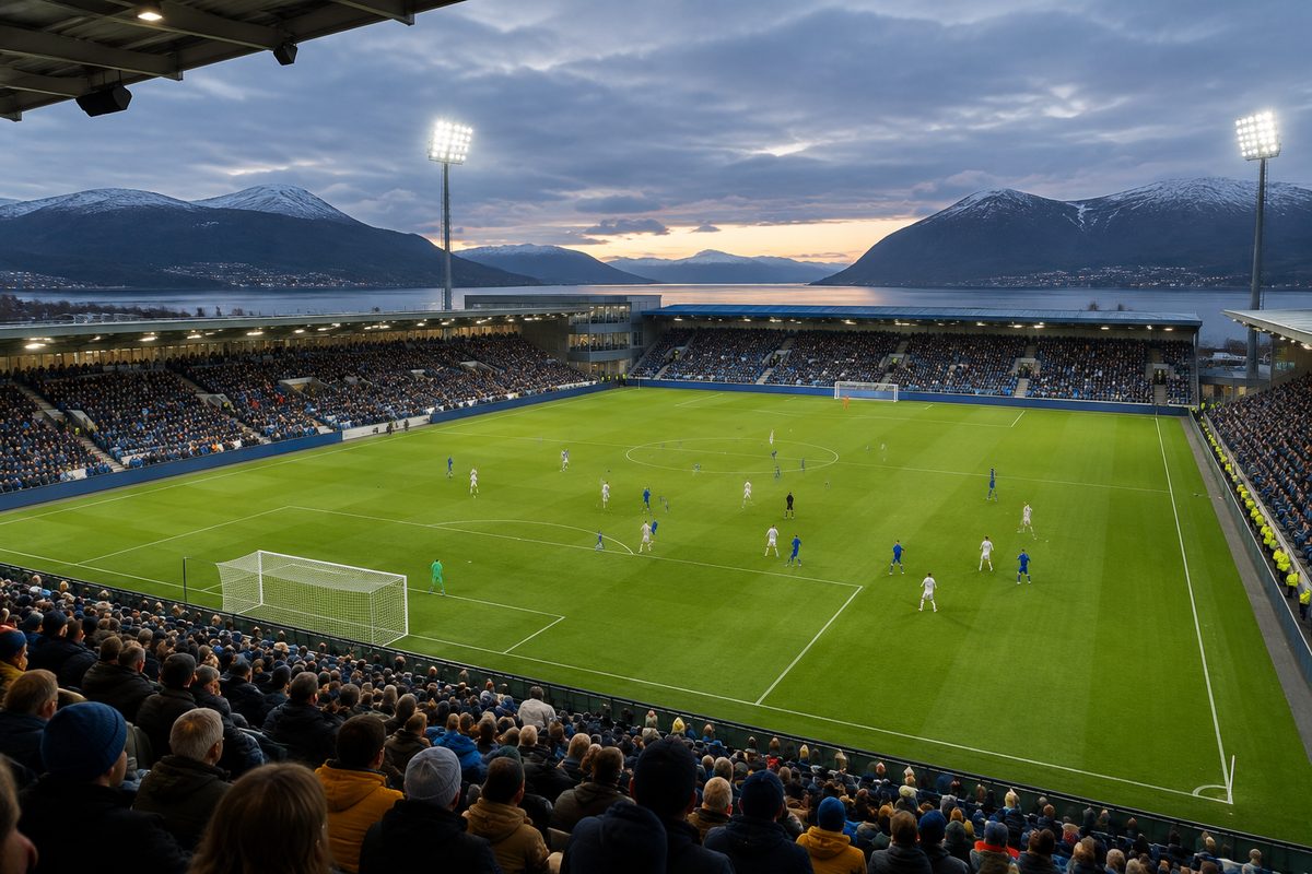 Fullsatt fotballstadion med publikum under en seriekamp